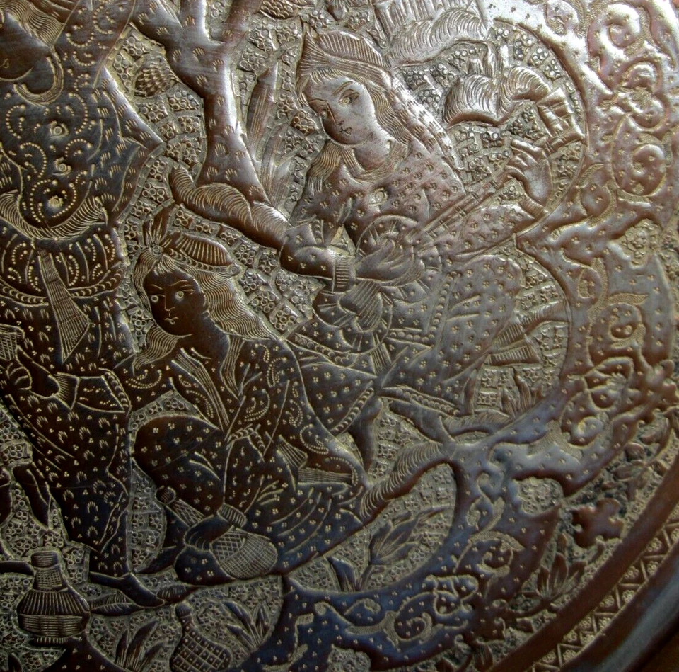 Tablett Kupfer Wandbild antike Handarbeit aus Persien 47 cm - Bild 3 von 4