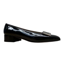 Salvatore Ferragamo Womens Black Patent Leather Silver Buckle Loafers Sz 5.5 B