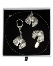 Kerry Blue Terrier - keyring, necklace, clip, set in white box, Art Dog USA