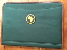 Green Leeds Canvas Padfolio w Yellow Africa icon Various Compartments