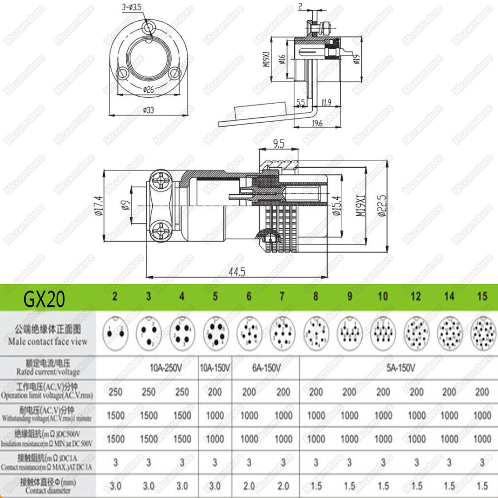 GX20-7 7 Pin 6A Plug and Socket 20mm Screw Type Panel Connector