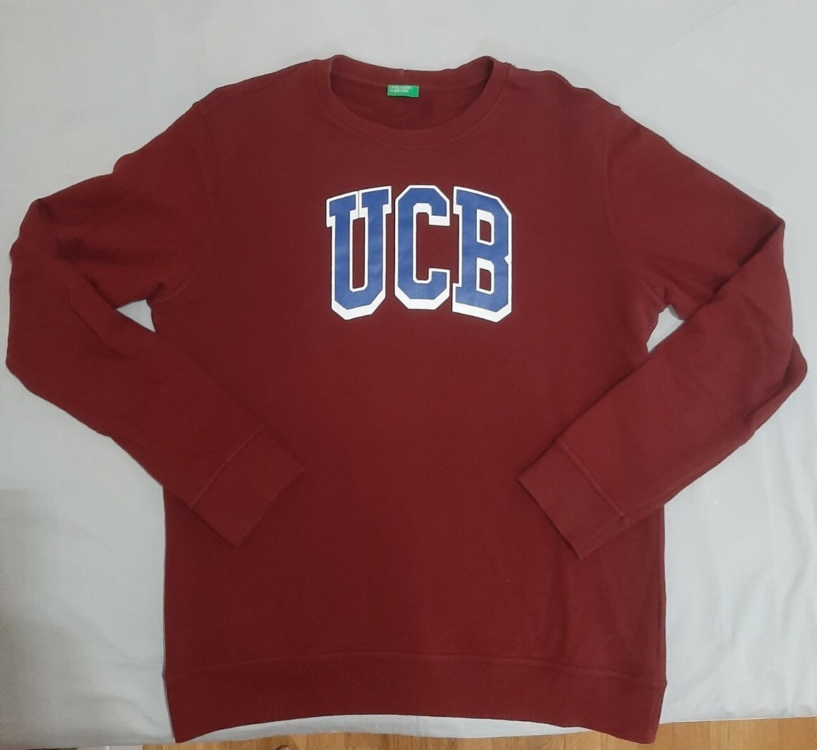 FELPA GIROCOLLO COTONE BENETTON XL GRANATA SCRITTA UCB BLU COME