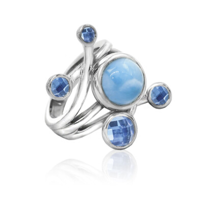 STERLING SILVER RHODIUM PLATED MARAHLAGO LARIMAR ''KARISMA'' RING SIZE 7- NWOT