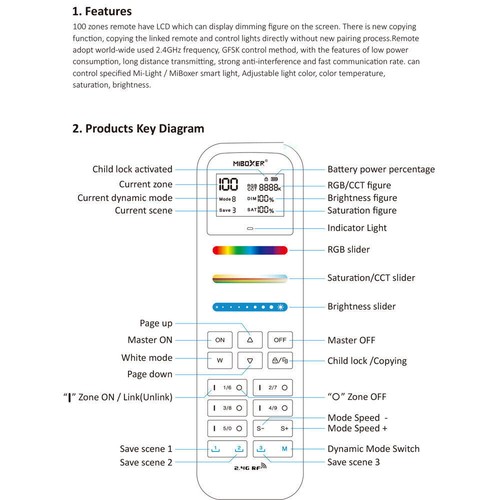 Miboxer FUT100 100 Zones 2.4G RF Remote For Milight led strip controller bulb - Picture 12 of 14