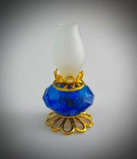 dollhouse doll house miniature ELECTRIC VICTORIAN TABLE OIL LAMP DEEP BLUE 12 VT