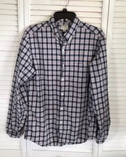 J Crew Secret Wash Shirt Mens Medium Slim Fit Blue/Gray Plaid Long Sleeve Button