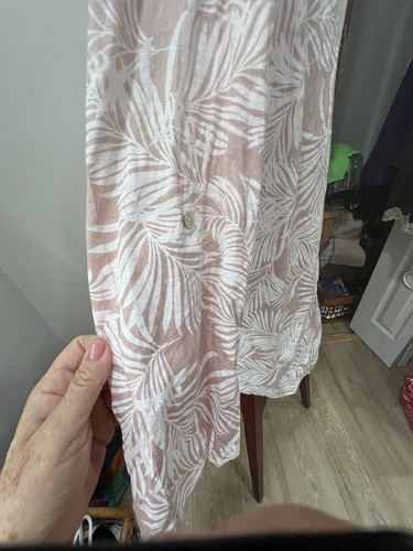 Linen Shirt dress LS W/ Roll Up Sleeve / Pockets. Tropical Palm Tree Pattern. L? - Picture 4 of 11