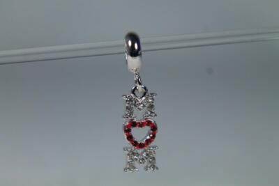 'MOM' Silverstone Dangle Bead W/Cz's By DaVinci #DB15-8 NEW