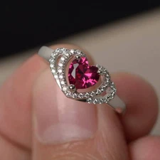 2ct Lab-Created Pink Ruby Double Heart Shape Engagement Ring White Gold Plated