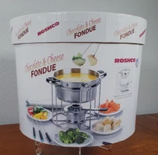 Roshco Chocolate & Cheese Fondue 12 pc Set  Stainless Steel   VinTage