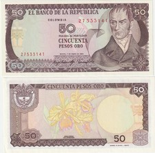 Colombia 50 Peso Oro Banknote 1983 Uncirculated Cond Pick#422-141 Best Deal!