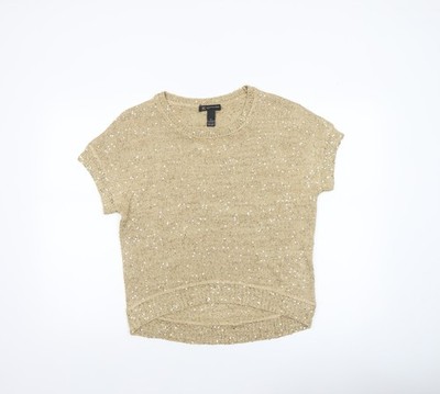 INC International Concepts Beige Pailletten Strick Petite M Damen Kurzarm Pullover