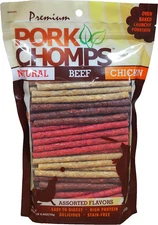 Pork Chomps Dog Chews 5-inch Munchy Sticks Assorted Flavors 100 Count