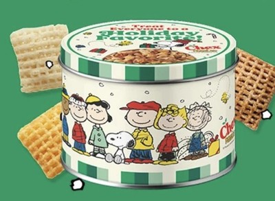 2025 Peanuts  & Chex  Mix  Christmas 8'' Tin Snoopy, Charlie Brown, Linus NRFB