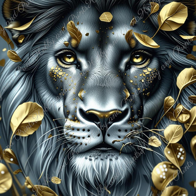 DIY Diamond Painting Vollbild Löwe schwarz weiß König Gold Portrait Fauna Tiere