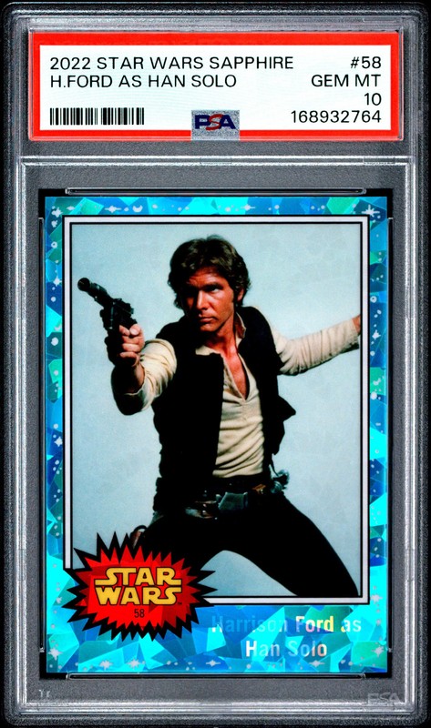 2022 Topps Chrome Star Wars Sapphire #58 Harrison Ford Han Solo PSA 10 168932764