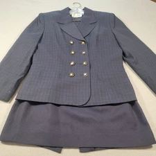 Vintage Le Suit Skirt Suit Set Women's Size 8 Blue Plaid Blazer & Skirt Career