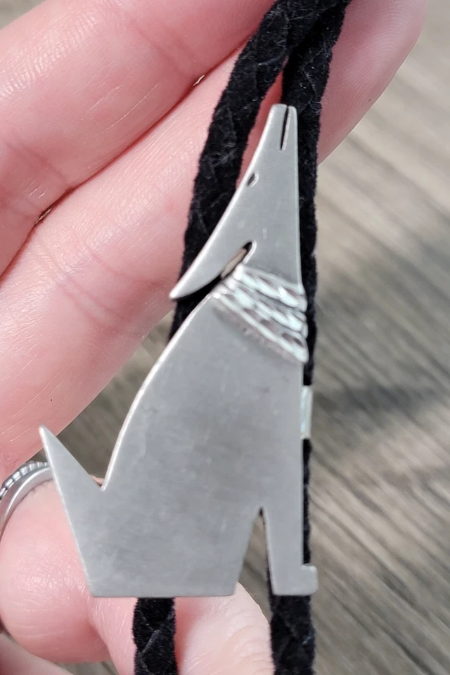 复古 Western Neck Bolo 领带 1989 年 EGE Pewter 狼土狼绳索银色 — 第 4/4 张图片