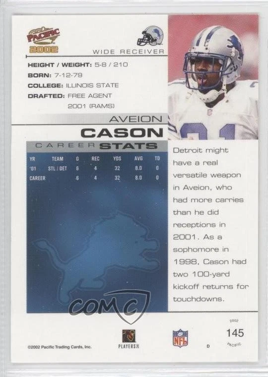 2002 Pacific Premiere Date Missing Serial Number Aveion Cason #145 Rookie RC - Image 2 of 2