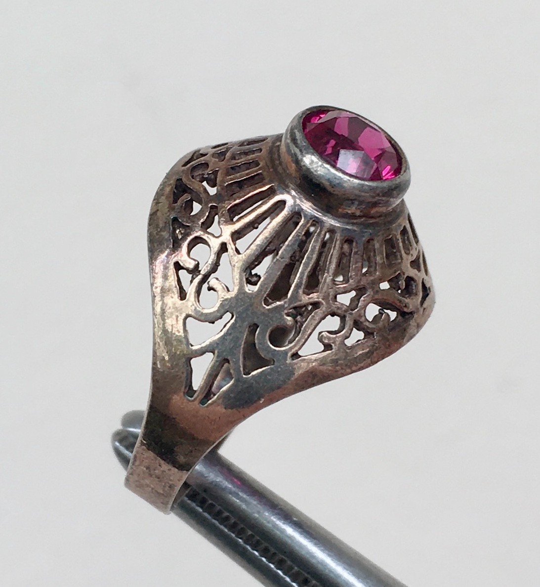 Ring № 66 Vintage Soviet Red Ruby Ring Silver Rin… - image 9