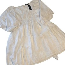 Chaudry White Square Collar Lace Detail Flowy Sleeves Silver Shimmer Dress Size