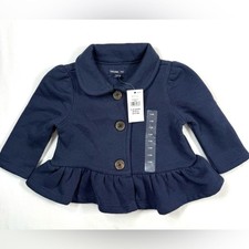 NWT BABY GAP Girls Ruffle Peplum Jacket 3-6M Navy Preppy Classic Cozy Winter NEW