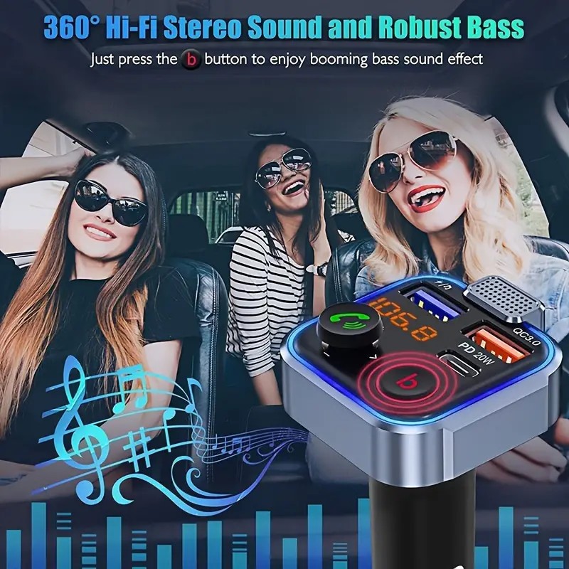 Bluetooth 5.0 Car Wireless FM Transmitter Adapter USB PD Charger