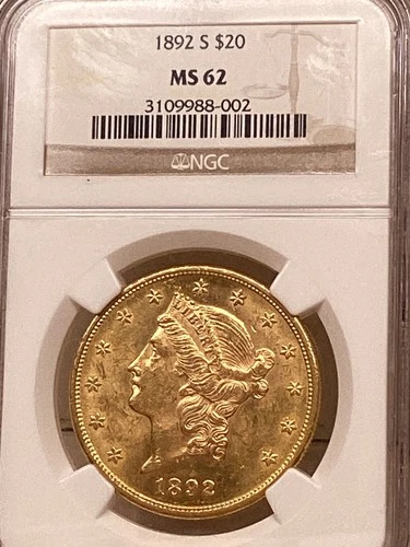 1892s $20 gold liberty double eagle NGC MS 62 VIDEO