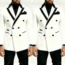 White Men's Suit Designed Streetshot Jacket Wedding Prom Banquet 2Pcs Tuxedo