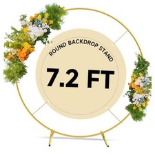 Round Balloon Arch Backdrop Stand for Party Decoration - Gold Metal Circle 7.2FT