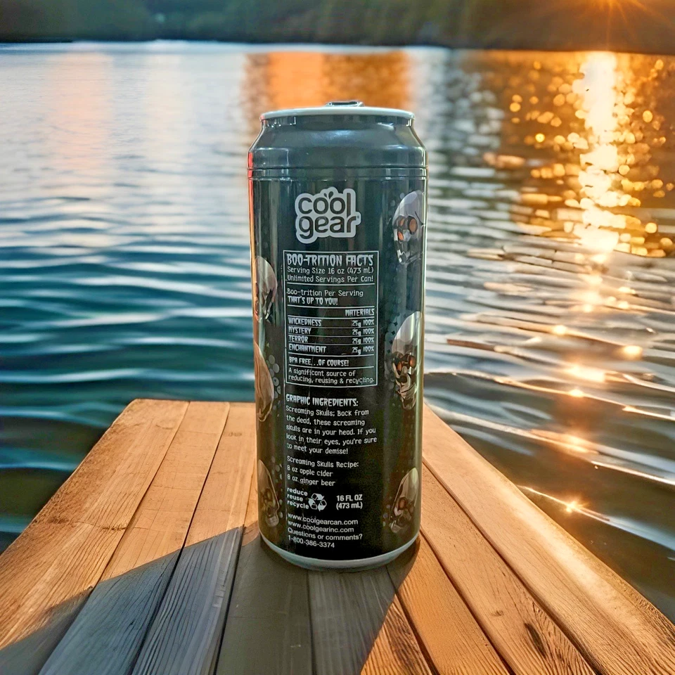 Cool Gear 苏打水塑料 16 盎司漂浮 3D 黑银头骨罐 — 第 2/4 张图片