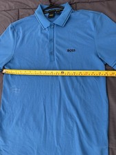 BOSS Men's Blue Solid Polo Shirt L Short Sleeve Collared Button Logo
