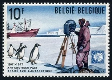 Belgium 806,MNH. Antarctic Treaty,10th Ann.1971.Antarctic Explorer,Ship,Penguin.