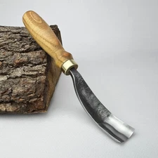 Wood Carving Gouge - Hand-Forged 52100 Steel, Ash Handle, Sharp Curved Chisel