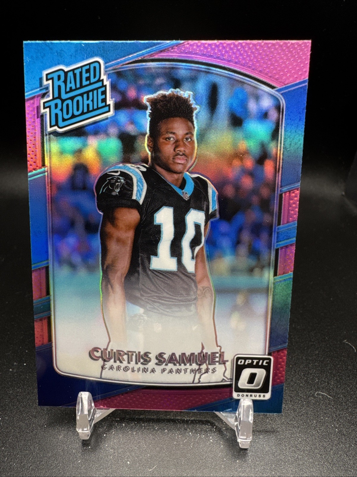 2017 Donruss Optic Football Card Silver Holo Prizm Rookie #195 Curtis Samuel