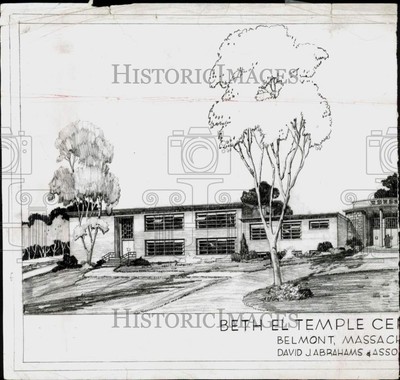 Press Photo Architectural Drawing of Beth El Temple Center, Belmont - lrs20578