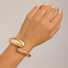 Alexis Bittar Style Gold Chunky Bracelet Molten Sculptural Cuff Boho Statement