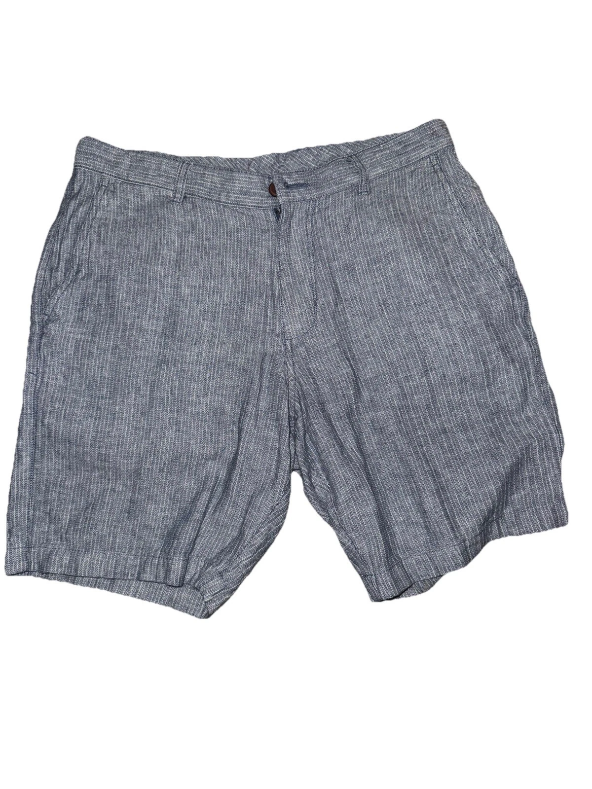 Tommy Bahama Linen Blend Shorts Mens 33 Blue Herringbone Casual Flat Front