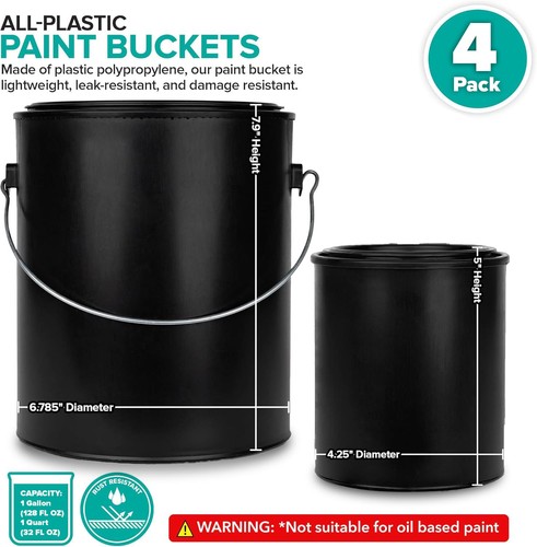 1 Quart & 1 Gallon Plastic Paint Buckets 4 Pack Combo Triple-Lock Airtight Se... - Picture 2 of 7