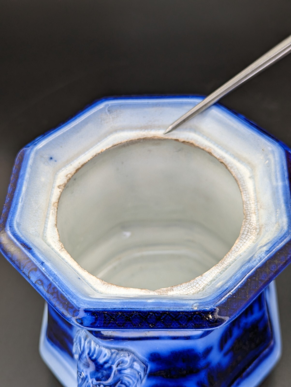 Antique Flow Blue Sugar Bowl Jar + Lid Lion Head Handle eBay