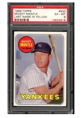 1969 TOPPS - LAST NAME IN YELLOW #500 - MICKEY MANTLE - New york Yankees - PSA 6