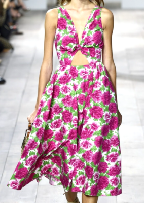 michael kors a line dress Collection, Peony-Print Cotton-Poplin Tie-Front Dress, Pink, 4 Princess seams define the