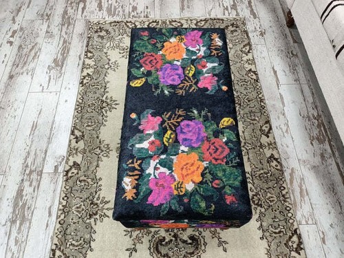 Cocktail Ottoman, Upholstered Coffee Table, Storage Footstool, Bohemian Bench - Picture 4 of 6