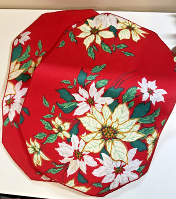 Vintage 4pc Fabric Poinsettia Flower Christmas Placemats Set Of 4