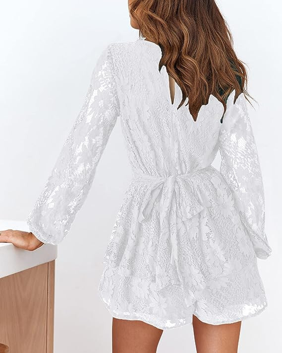 lace romper dress with shorts white dress romper Women's White Lace Romper Dress