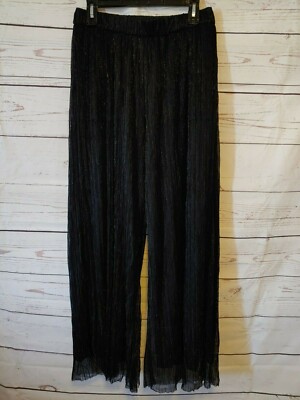 Oak + Fort Wide Leg Pants Size Large Black Metallic Dressy Elastic Waist