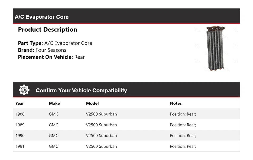 For 1988-1991 GMC V2500 Suburban A/C Evaporator Core Rear 4 Seasons 1989 1990 - Image 2 of 4