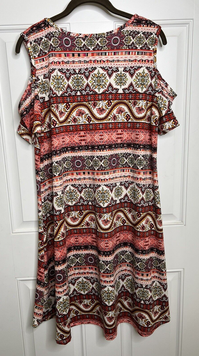 Lexington Avenue Cold Shoulder Print Dress Large | eBay