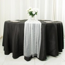 White 48x120 in Sheer Tulle TABLE RUNNER Faux Pearls Party Events Decorations