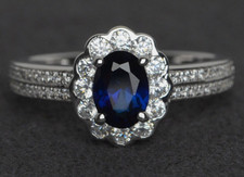 Sapphire Halo Oval Cut Sunsround Cubic Zirconia Women's Wedding Promise Ring.